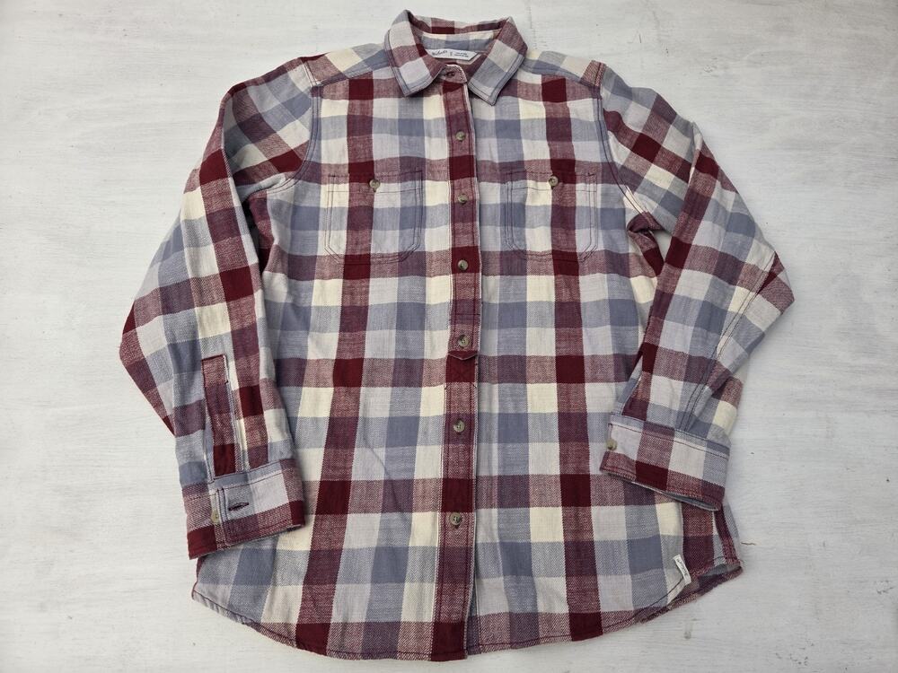 Woolrich Flannel Button Up Shirt Womens M Red White Blue Plaid Long Sleeve